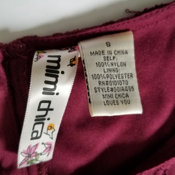 Mimi Chica Burgundy Dress Size Small 3/4 Sleeves - Picture 4 of 8
